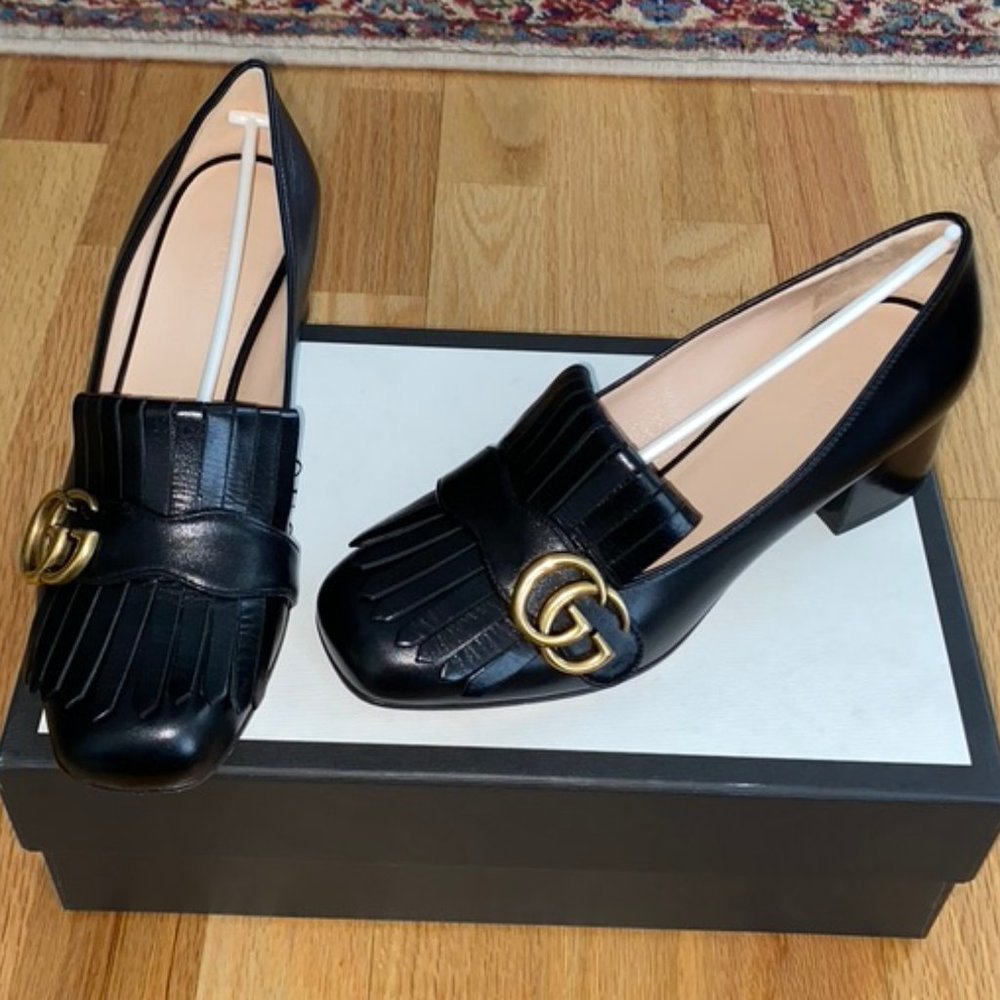 Gucci Marmont  black leather mid heel - size 7.5